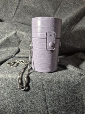 Mango Lilac Croc-Embossed Mini Crossbody Cylinder Bag